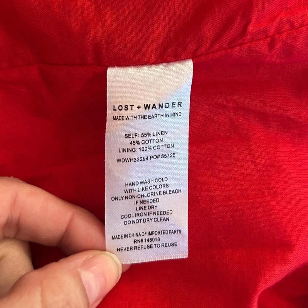 Lost + Wander Red Strapless Linen Blend Twist Front Midi Dress Size Large - Picture 9 of 10